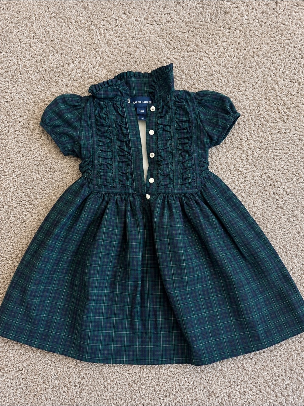 Ralph Lauren Green and Navy Plaid Ruffle-Front Dress